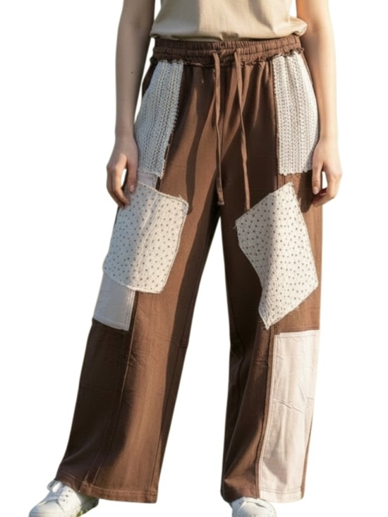 Oddi Pants - Oddi Brown Knit Patchwork Pants